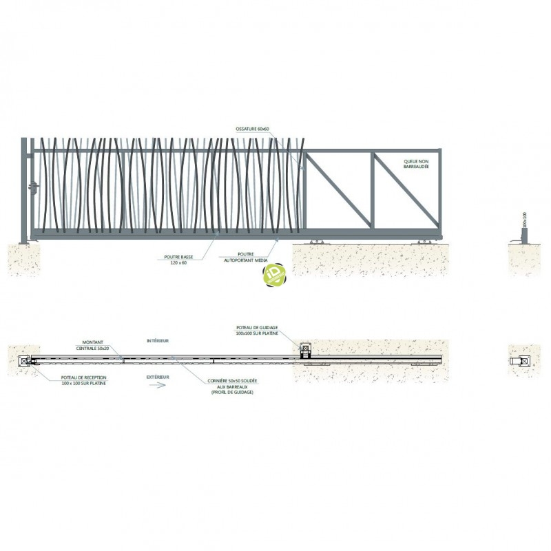 Portail barreaudé Ø25 Cannisse autoportant - Portails industriels autoportants - 2