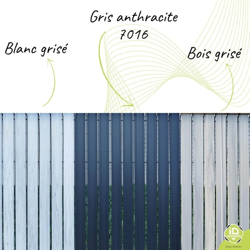 ID-Environnement - Kit d'occultation (brise-vue) en pvc rigide - Coloris - Gris anthracite 7016 - Bois grisé - Blanc grisé