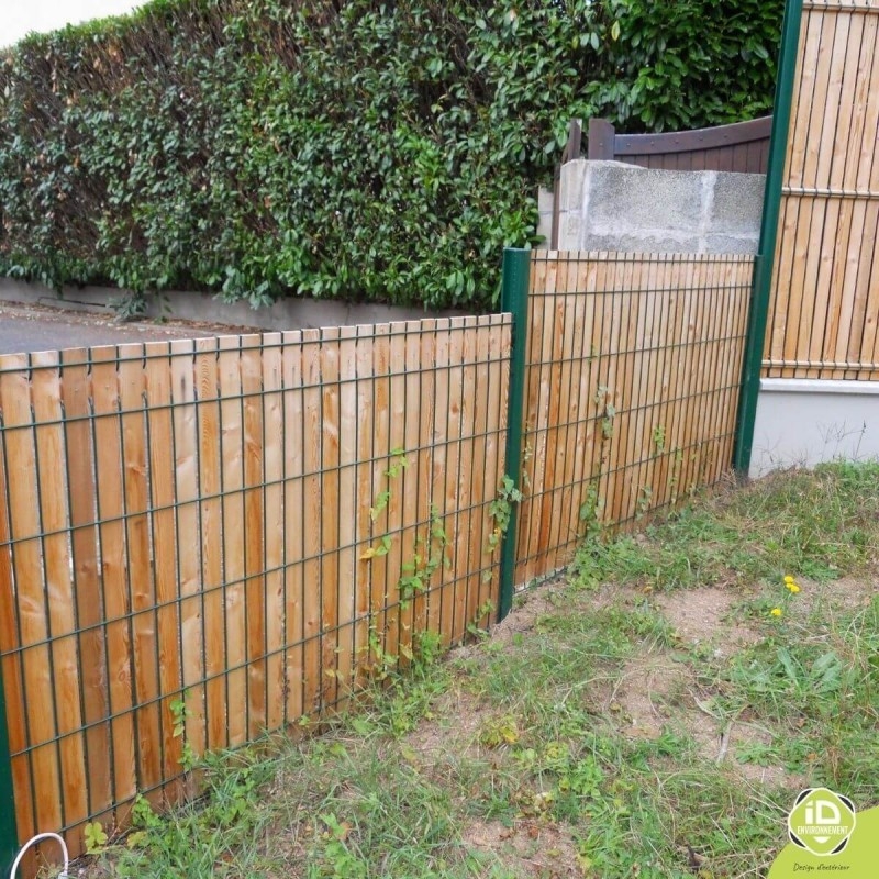ID-Environnement - Kit d'occultation (brise-vue) en Bois MÉLÈZE - Grillage rigide - Vert