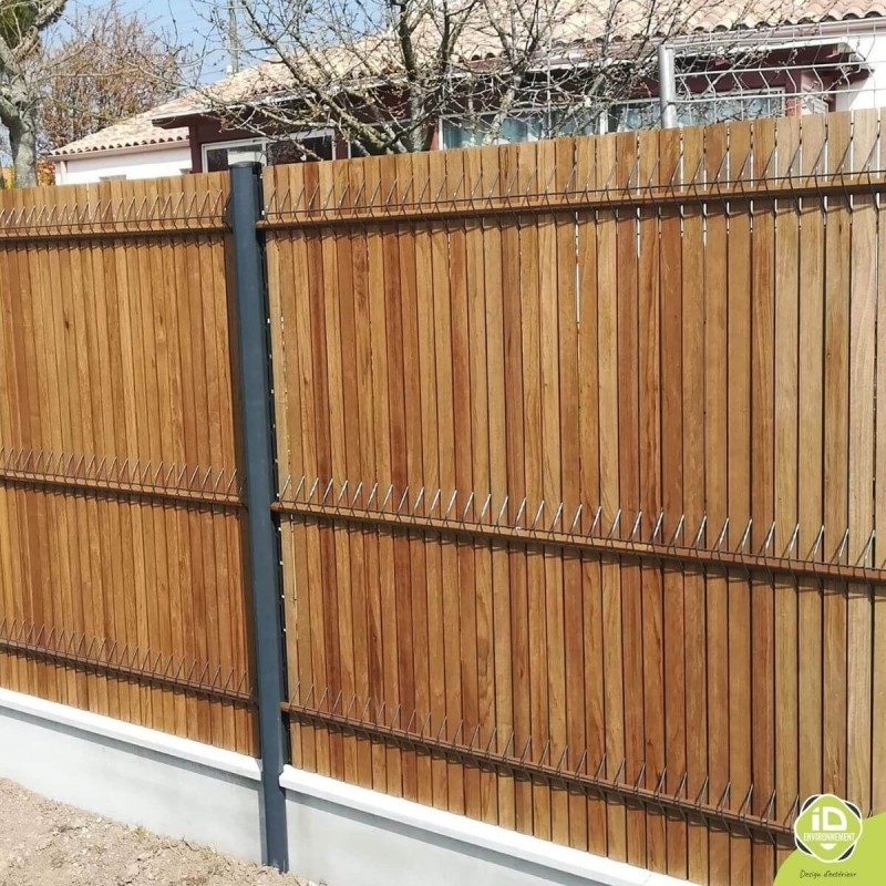 ID-Environnement - Kit d'occultation (brise-vue) en Bois FRAKÉ THT - Grillage rigide - Plaque de soubassement